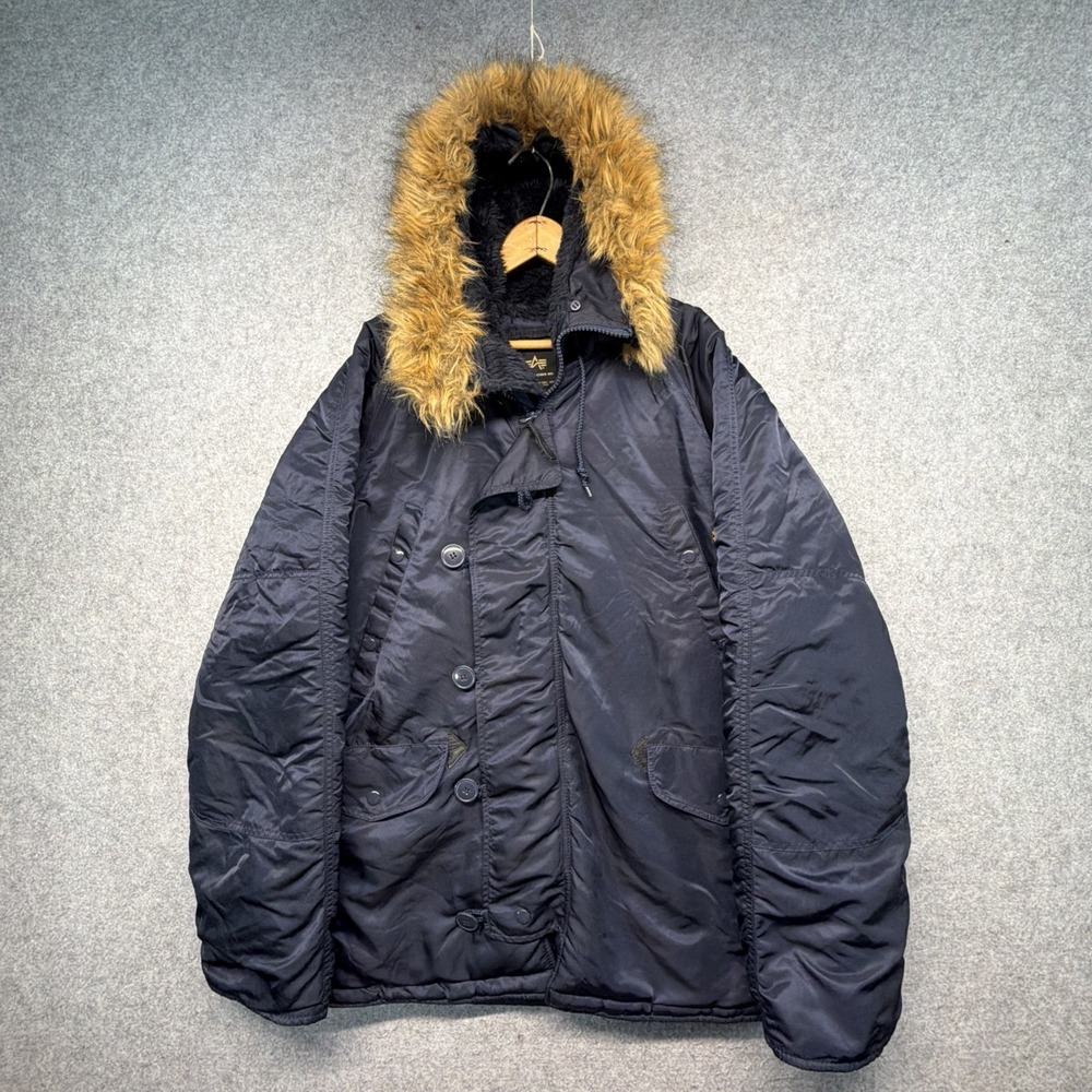 Alpha Industries N-3B Extreme Cold Weather Parka Mens Medium Navy Blue Military